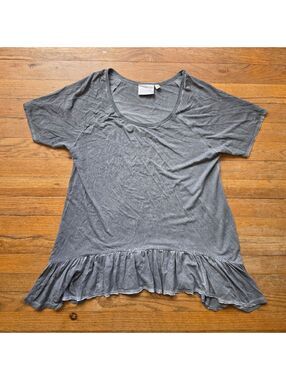 Dantelle Women's Gray Rayon Spandex Short Sleeve Ruffle Hem Top Size Large